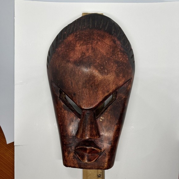 African Tribal/ Ritual Hand Carved  Open Face Mask - Picture 7 of 8